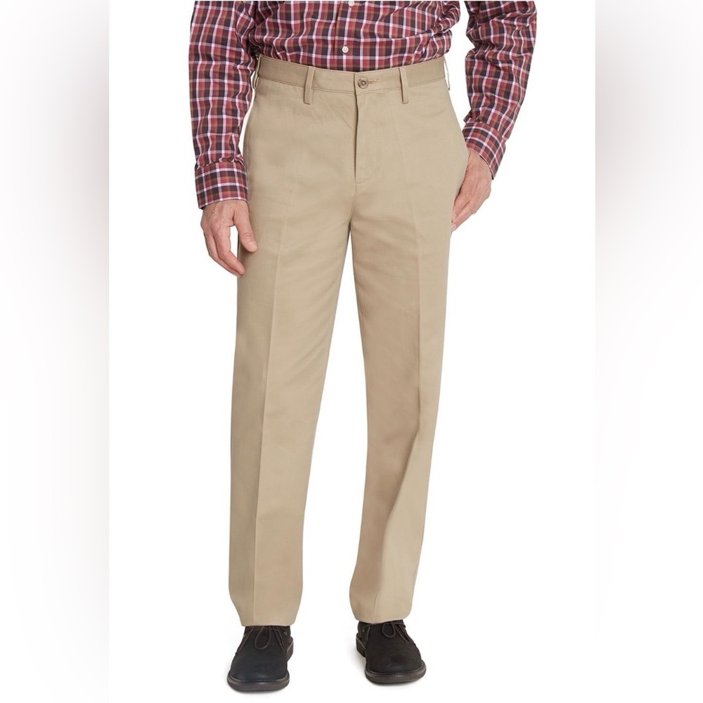 Men's Lands End Flat-Front Wrinkle Resistant Chino Dress Pants - Khaki NWT 32/32